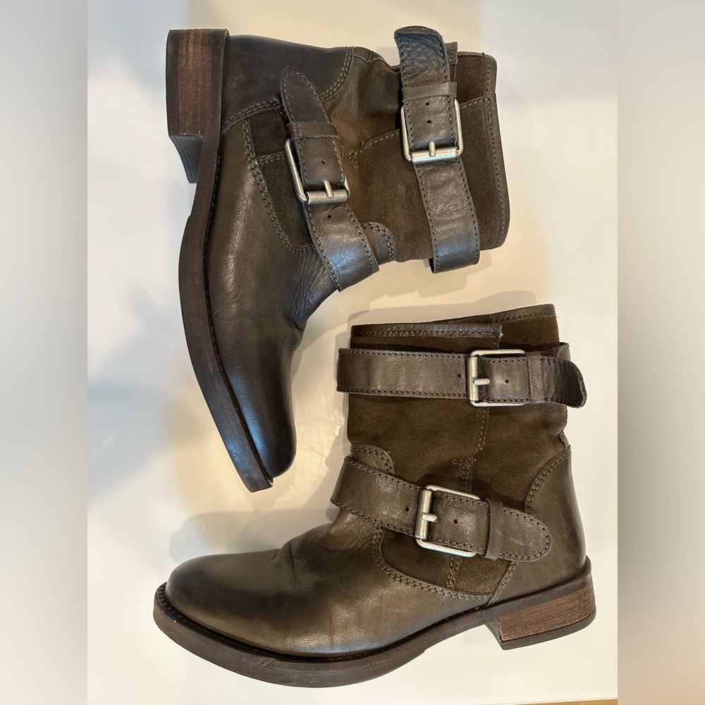 Aldo Olive Green Moto boot with faux fur lining. Size 7.